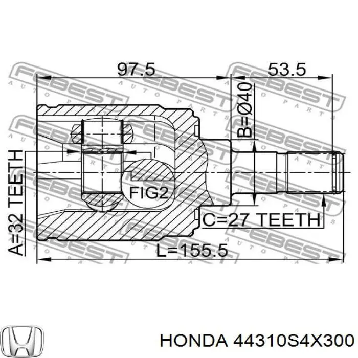 Шарнир угловых скоростей передний левый Honda 44310S0KA00 цена, от 28.72 USD