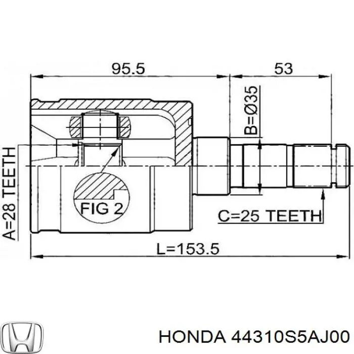 Шарнир угловых скоростей передний левый Honda 44310S5AJ00 цена, от 42.84 USD