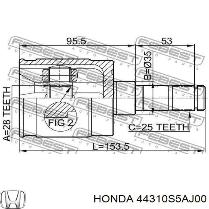 Купить 44310S5AJ00 Honda Шрус внутренний левый