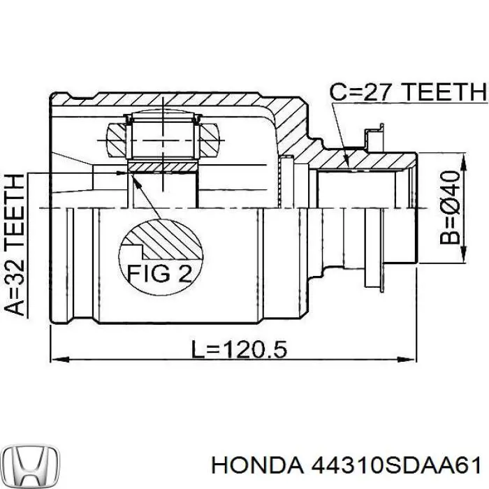 Junta homocinética interior delantera derecha 44310SDAA61 Honda/Acura