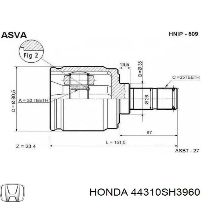 44310SH3960 Honda шрус внутренний передний правый