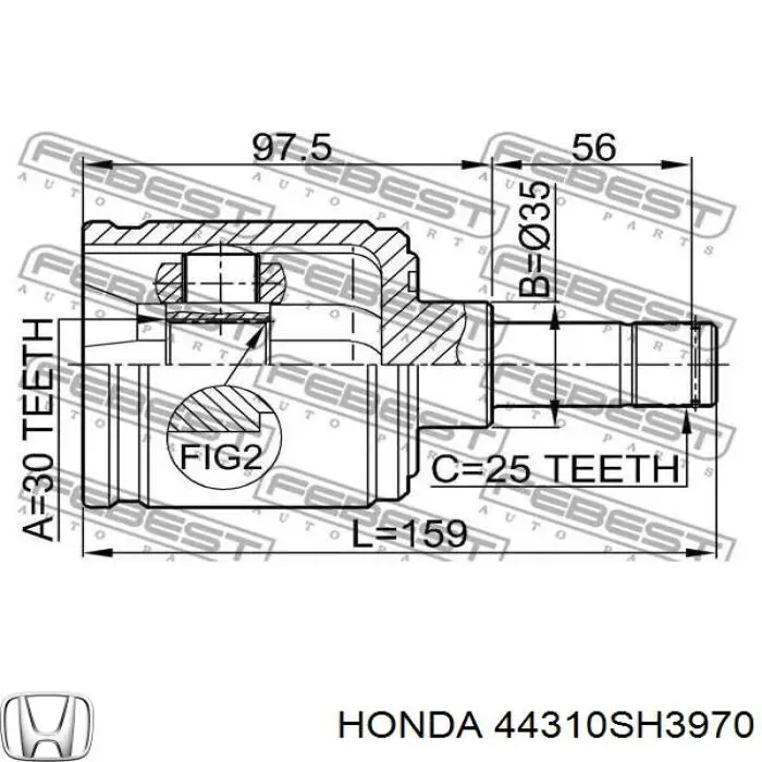 Junta homocinética interior delantera izquierda 44310SH3970 Honda