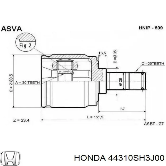44310SH3J00 Honda шрус внутренний передний правый