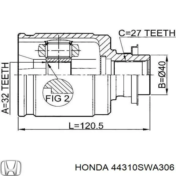 ШРУС внутренний передний правый 44310SWA306 Honda