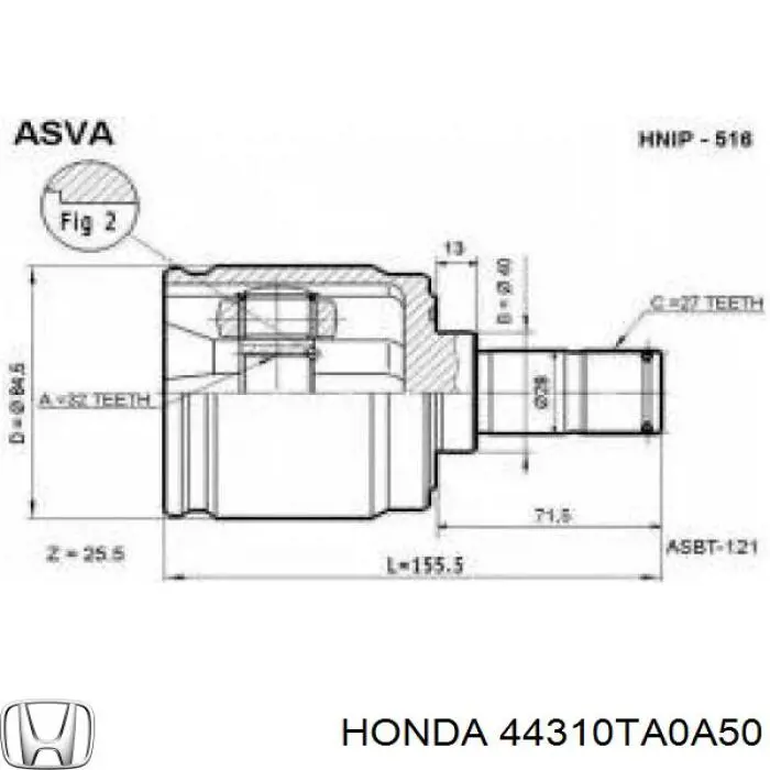 44310TA0A50 Honda ШРУС внутренний, передний