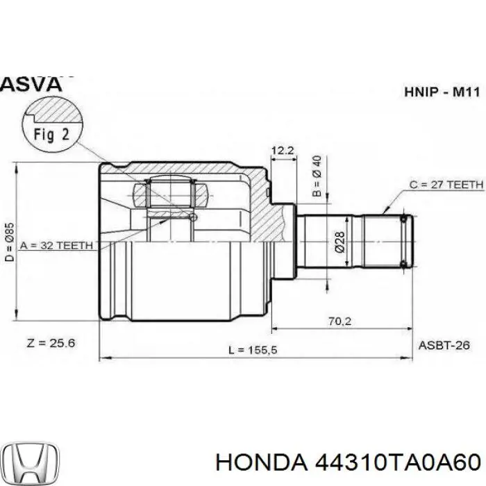 44310TA0A60 Honda шрус внутренний передний левый