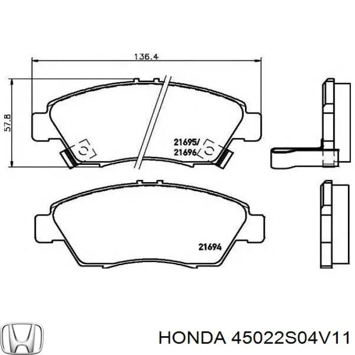 Купить 45022S04V11 Honda Колодки тормозные