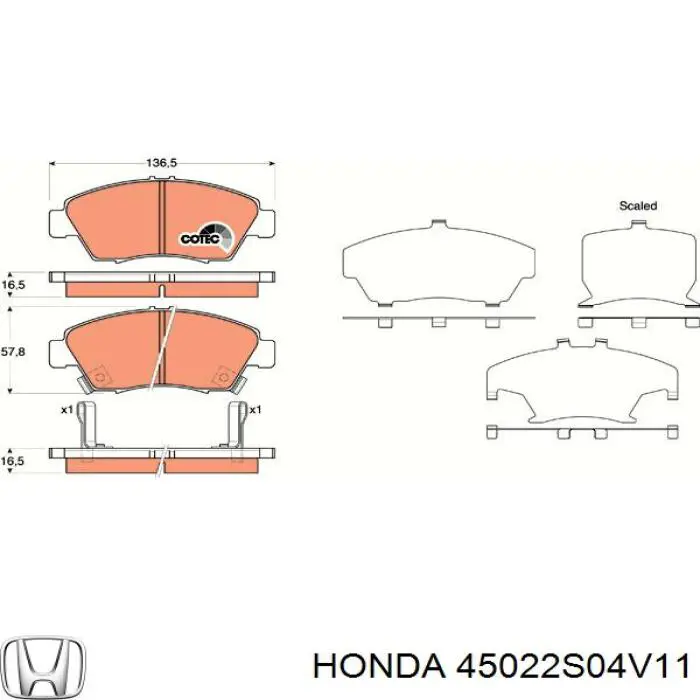 45022S04V11 Honda Колодки передние