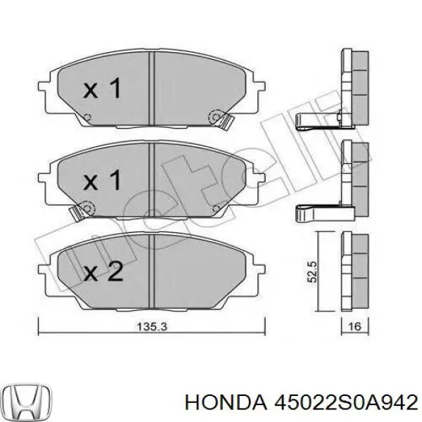 Передние тормозные колодки 45022S0A942 Honda