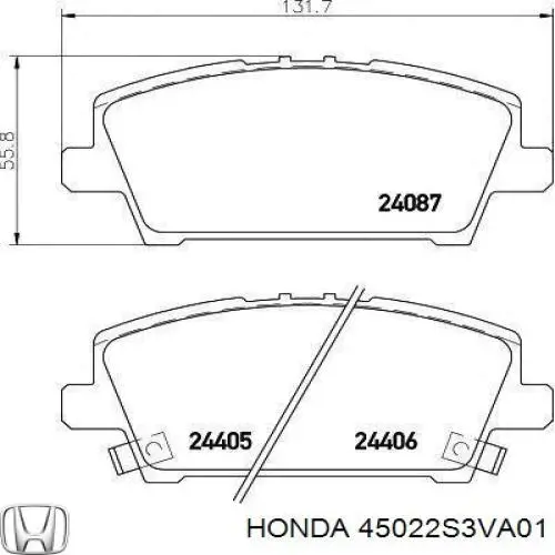 45022S3VA01 Honda колодки тормозные передние дисковые