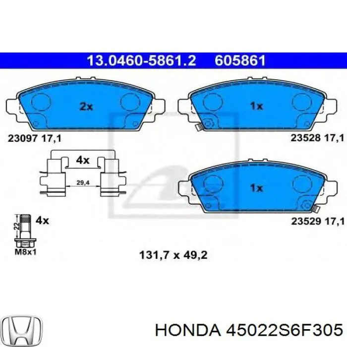 45022S6F305 Honda передние тормозные колодки