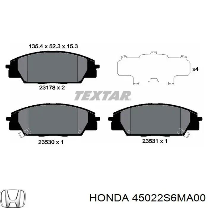 Передние тормозные колодки 45022S6MA00 Honda