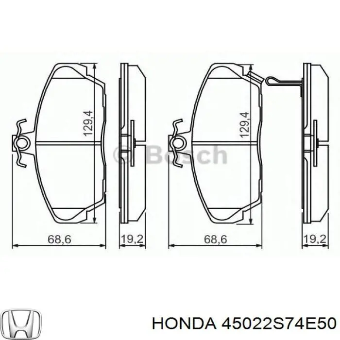 45022S74E50 Honda колодки тормозные передние дисковые