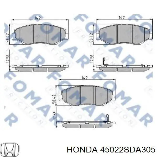 Передние тормозные колодки 45022SDA305 Honda