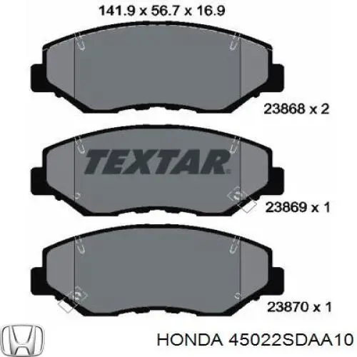 Передние тормозные колодки 45022SDAA10 Honda