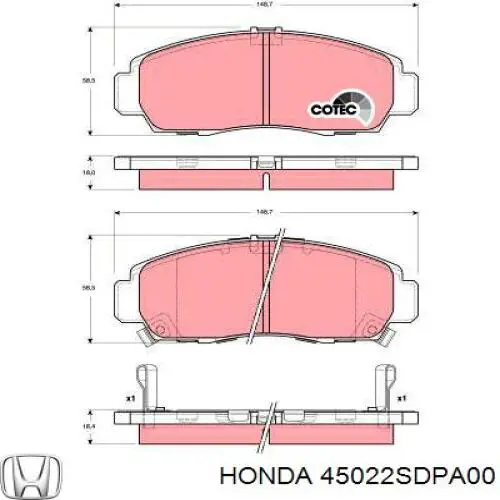 Купить 45022SDPA00 Honda Колодки тормозные