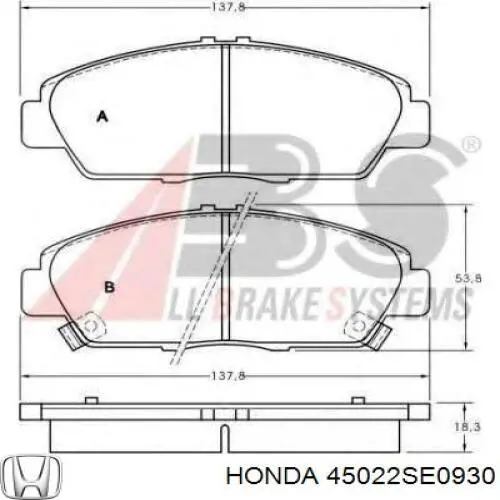 45022-SE0-930 Honda колодки тормозные передние дисковые
