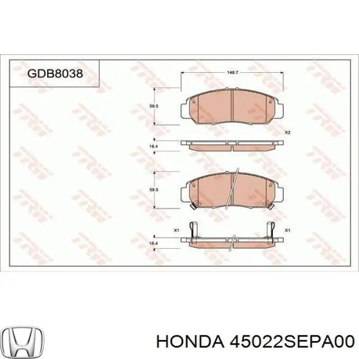 Купить 45022SEPA00 Honda Колодки тормозные
