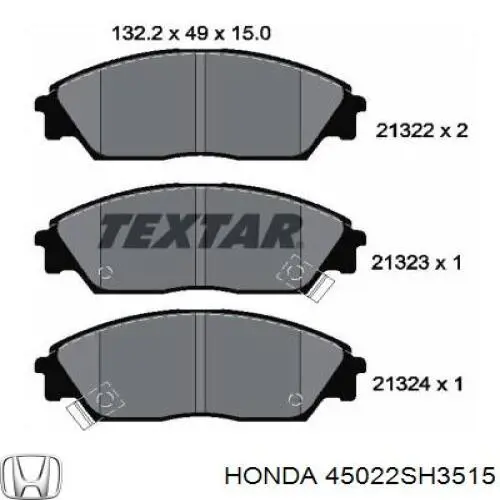 Передние тормозные колодки 45022SH3515 Honda