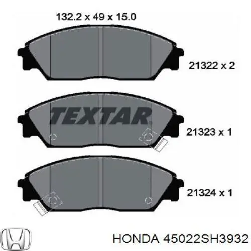 Передние тормозные колодки 45022SH3932 Honda