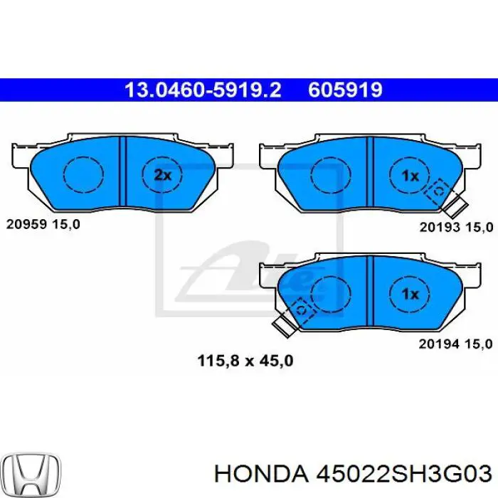 45022SH3G03 Honda передние тормозные колодки