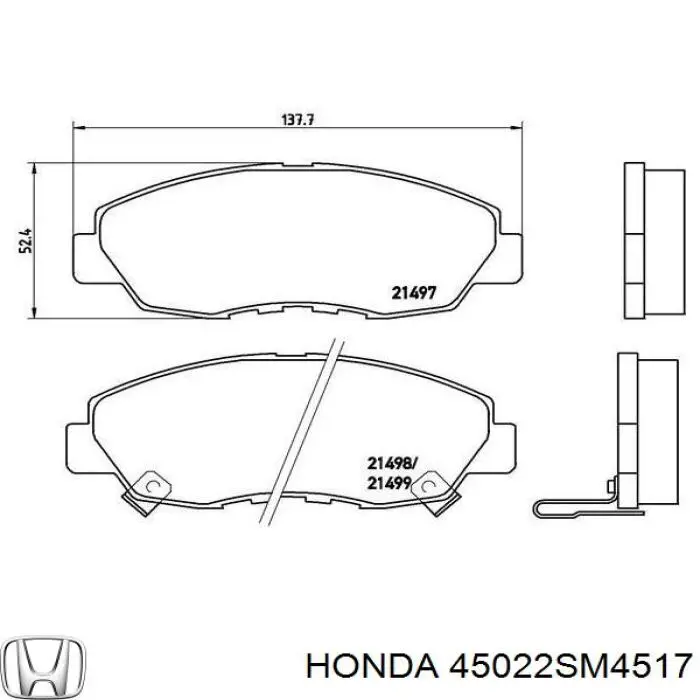 Передние тормозные колодки 45022SM4517 Honda