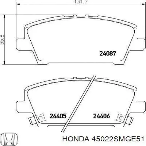 Колодки тормозные передние дисковые Honda 45022SMGE51