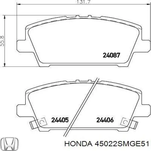 Купить 45022SMGE51 Honda Колодки тормозные