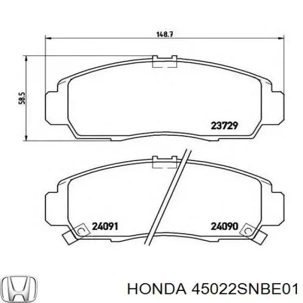 45022SNBE01 Honda колодки тормозные передние дисковые