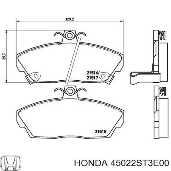 Передние тормозные колодки 45022ST3E00 Honda