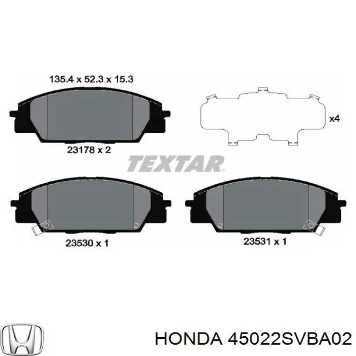 Купить 45022SVBA02 Honda Колодки тормозные