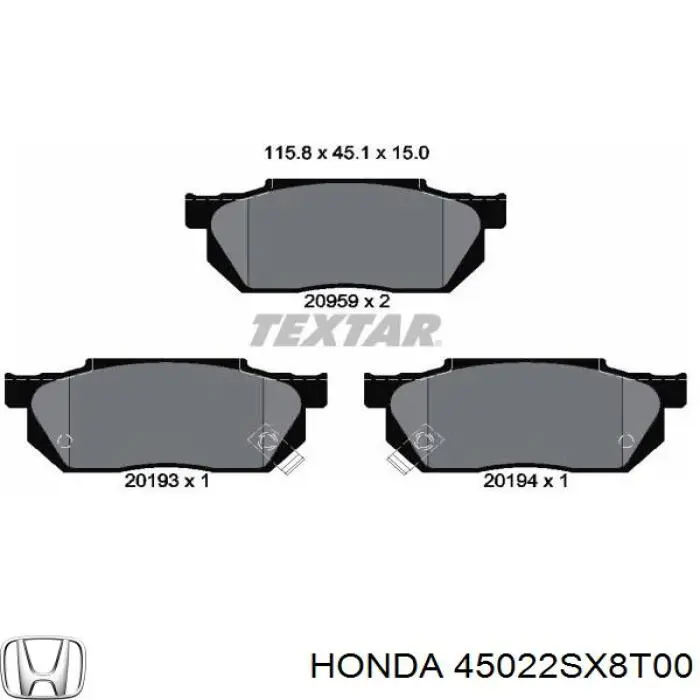 45022SX8T00 Honda передние тормозные колодки
