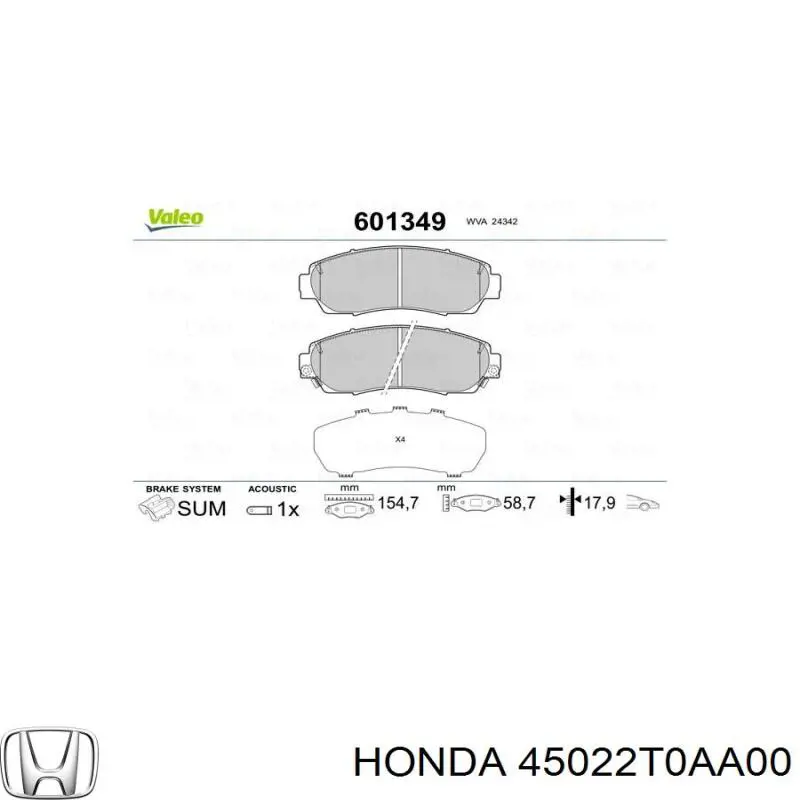 Колодки Honda 45022T0AA00 цена, от 29.91 USD