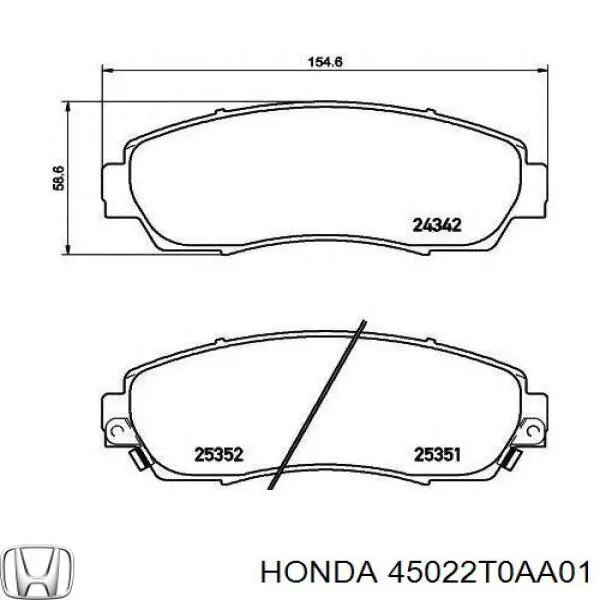 45022T0AA01 Honda колодки тормозные передние дисковые