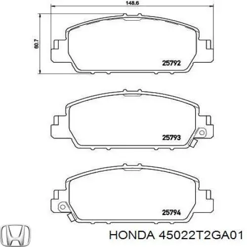 Передние тормозные колодки 45022T2GA01 Honda