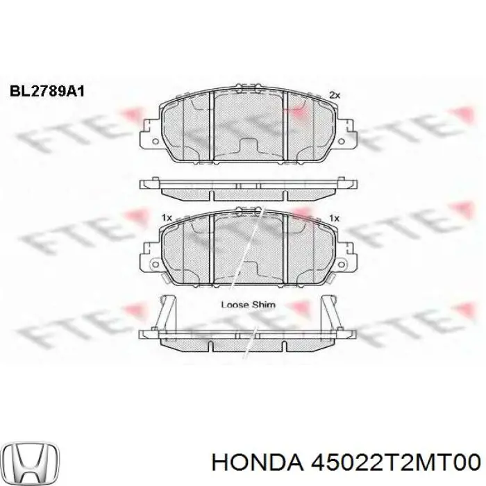 45022T2MT00 Honda колодки тормозные передние дисковые