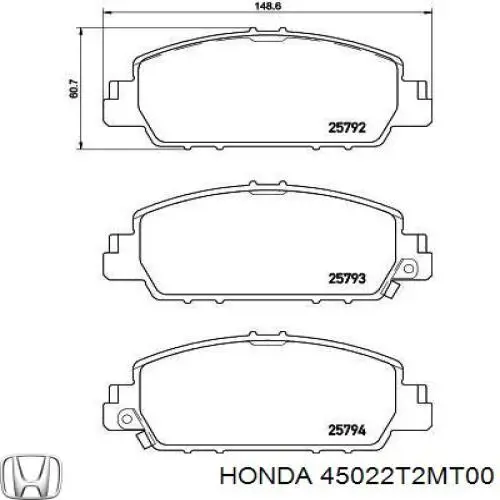 Передние тормозные колодки 45022T2MT00 Honda