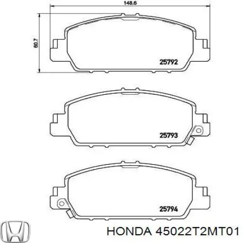 Передние тормозные колодки 45022T2MT01 Honda
