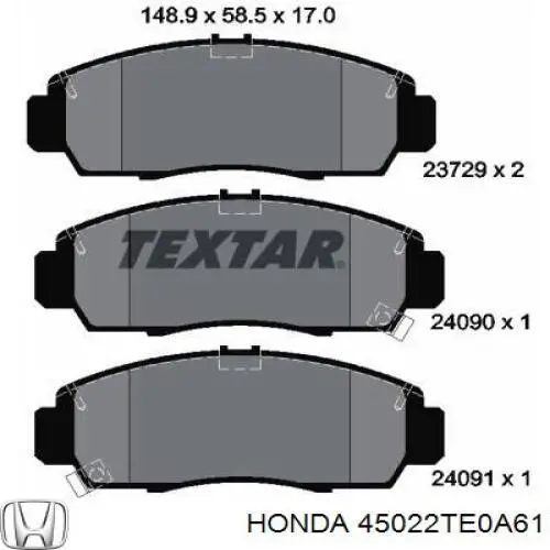 Купить 45022TE0A61 Honda Колодки тормозные