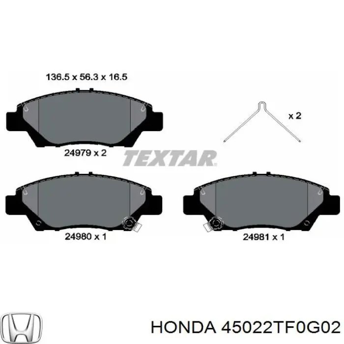 Колодки Honda 45022TF0G02 цена, от 30.83 USD