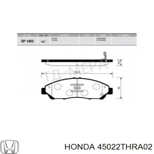 Pastillas de freno delanteras 45022THRA02 Honda