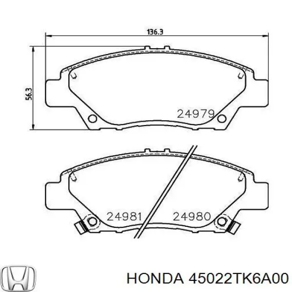 Передние тормозные колодки 45022TK6A00 Honda