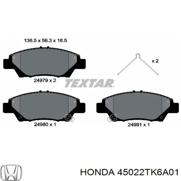 Передние тормозные колодки 45022TK6A01 Honda