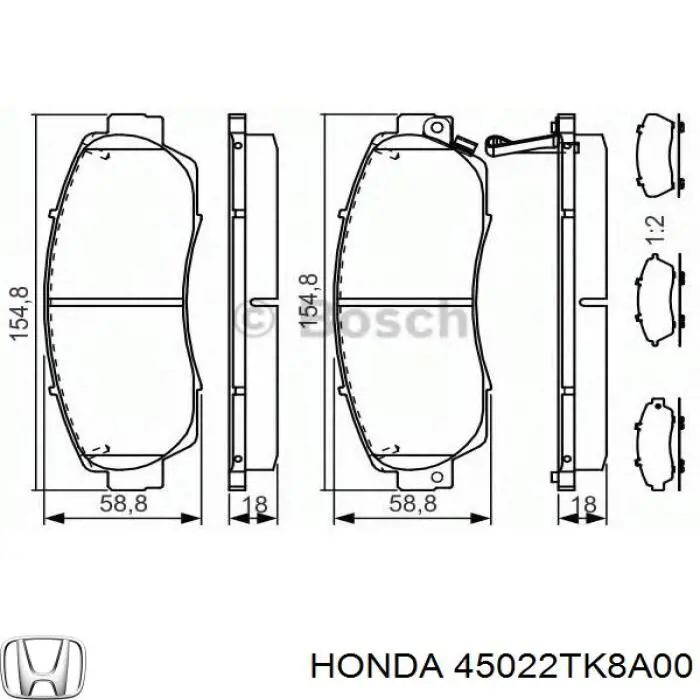 45022TK8A00 Honda колодки тормозные передние дисковые