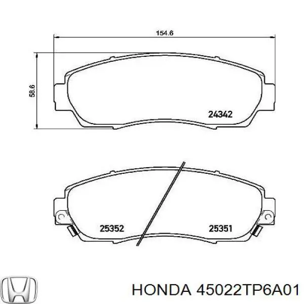 Колодки тормозные передние дисковые Honda 45022TP6A01