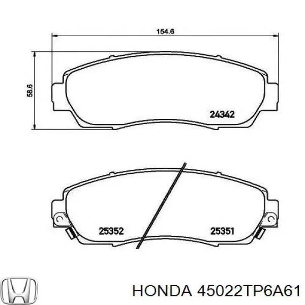 45022TP6A61 Honda колодки тормозные передние дисковые