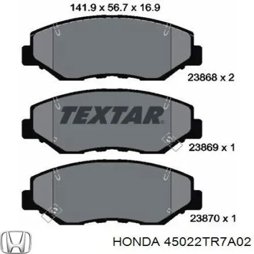 Передние тормозные колодки 45022TR7A02 Honda