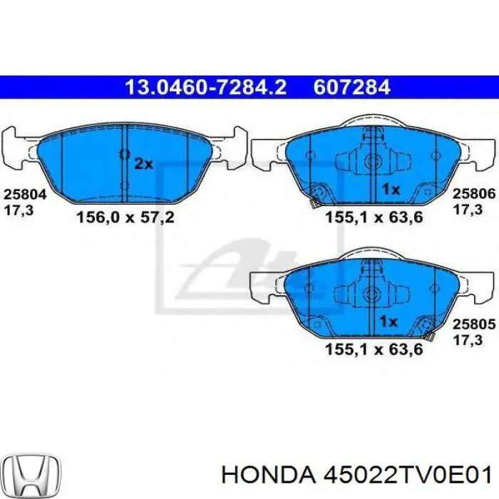 Передние тормозные колодки 45022TV0E01 Honda