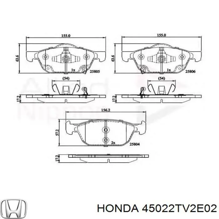 Передние тормозные колодки 45022TV2E02 Honda