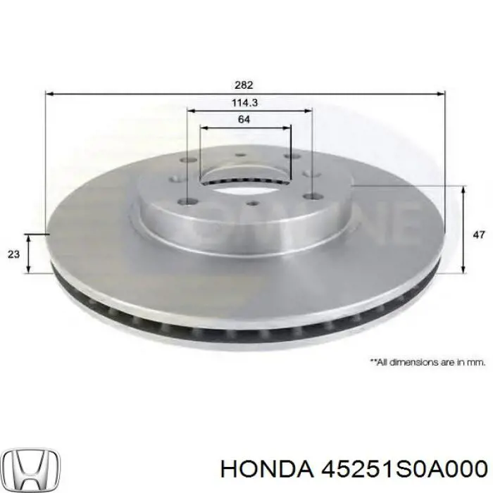 Передние тормозные диски 45251S0A000 Honda